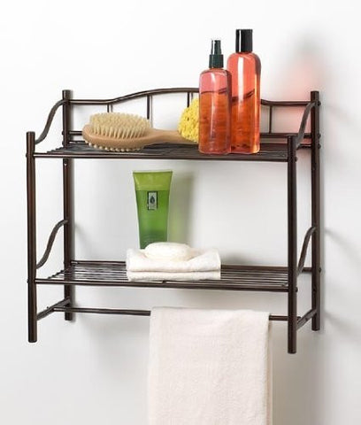 Oil Rubbed Bronze Double Wall Shelf Organizer with Towel Bar