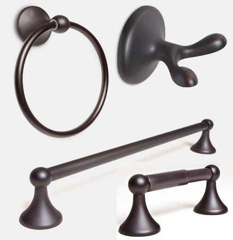 4-Piece Bathroom Hardware Accessory Set With 24" Towel Bar - Oil Rubbed Bronze