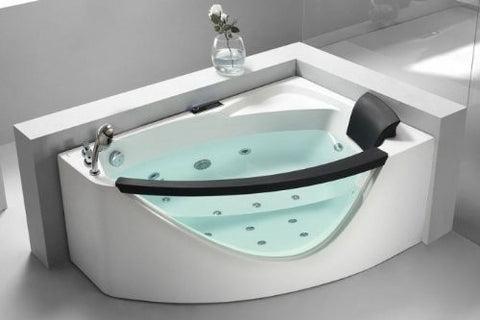 EAGO AM198-L 5-Feet Left Drain Rounded Clear Modern Corner Whirlpool Bath Tub with Fixtures