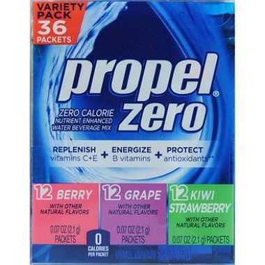 Propel Zero Calorie Nutrient Enhanced Water Beverage Mix (36 packets) 3 different flavors (berry, grape & kiwi strawberry)