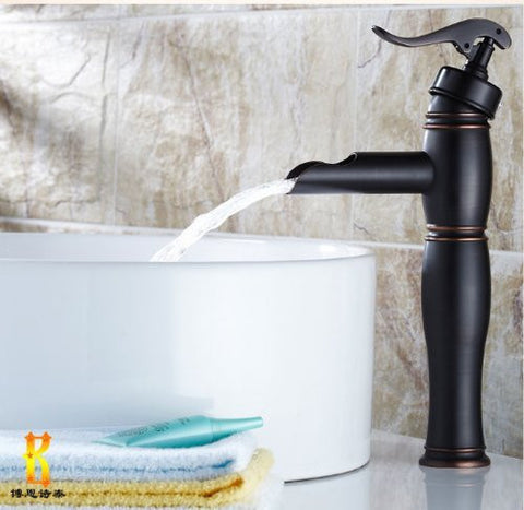 Rozinsanitary Waterfall Bathroom Sink Vessel Faucet Oil Rubbed Bronze One Hole Basin Mixer Tap