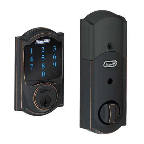 Schlage Connect Camelot Touchscreen Deadbolt with Built-In Alarm, Aged Bronze, BE469NXCAM716