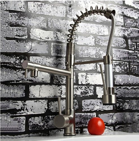 Rozinsanitary Brushed Nickel Pull Down Kitchen Sink Faucet Swivel Spout Brass Mixer Tap