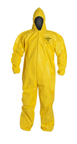 DuPont QC127S Tychem Fabric Protective Coverall with Hood, Disposable, Elastic Cuff, X-Large, Yellow (Pack of 1)