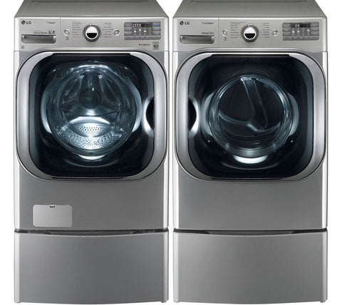 LG Graphite 5.1 Cu Ft Front Load Steam Washer and 9.0 Cu Ft Steam Electric Dryer set with Pedestals WM8000HVA DLEX8000V WDP5V
