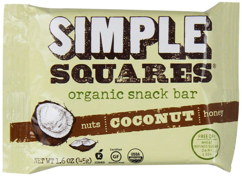 Simple Squares Organic Snack Bar, Coconut, 1.6 oz. Bars, 12 Count