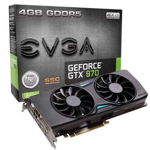 EVGA GeForce GTX 970 SSC ACX 2.0+ 4GB GDDR5 256bit, DVI-I, DVI-D, HDMI, DP SLI Ready Graphics Card 04G-P4-3975-KR