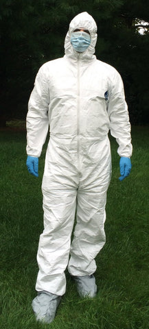 Tyvek suit Personal Protective kit - DuPont Tyvek Suit size M, Eye Protection, 2 Surgical Masks, 2 Pairs of Gloves, Booties, Duct Tape and Plastic Bin for Easy Storage - Size Medium