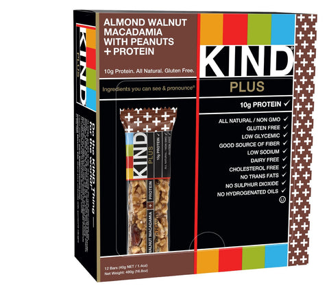 KIND PLUS, Almond Walnut Macadamia + Protein, Gluten Free Bars, 1.4 Ounce, 12 Count