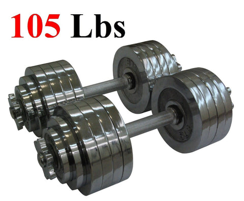 One Pair of Adjustable Dumbbells Chrome Plated Metal Total 105 Lbs (2 X 52.5 Lbs)