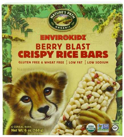 EnviroKidz Organic Cheetah Crispy Rice, Berry Blast, 1.0 oz. Bars, 6-Count (Pack of 6)