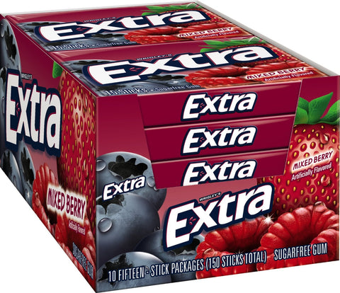 Extra Sugar Free Gum, Mixed Berry, 15 Stick Slim Pack (Pack of 10)