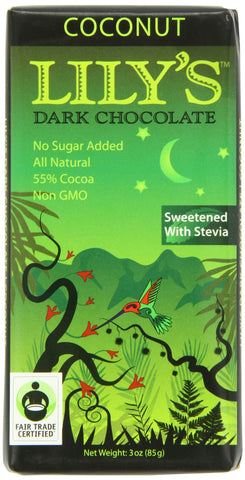Lily's Dark Chocolate Bar with Stevia, Coconut, 3 Ounce (Pack of 12)