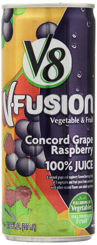 V8 V-Fusion Concord Grape Raspberry 100% Juice, Six 8 Fl Oz Cans (Pack of 4)
