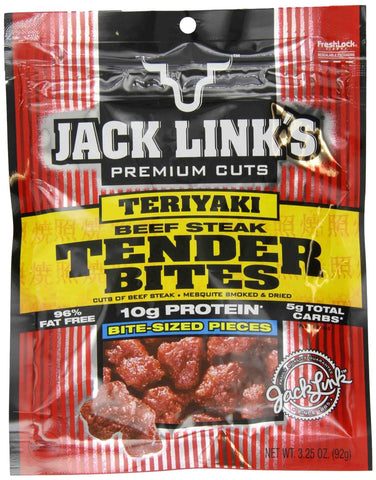 Jack Link's Teriyaki Beef Steak Tender Bites, 3.25-Ounce Bags (Pack of 4)