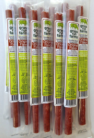 Grass Run Farms 100% Grass-Fed Beef Sticks - Gluten-Free - No Antibiotics or Hormones (Original, 18-Count)