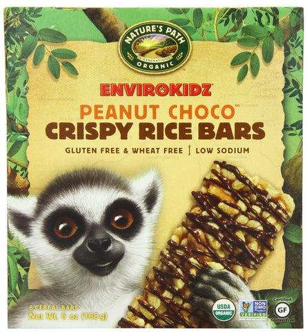 EnviroKidz Organic Lemur Peanut Choco Drizzle Crispy Rice Bar, 6-Count Bars, 6oz Boxes(Pack of 6)